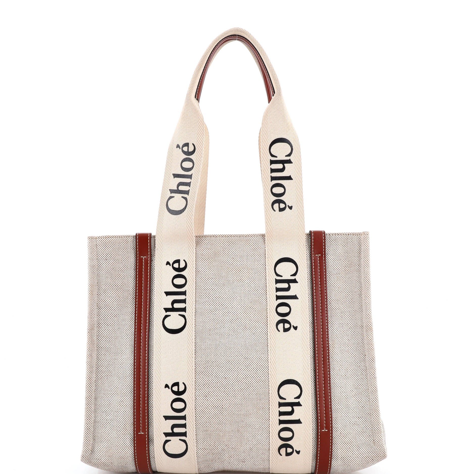 Chloe Woody Tote Canvas with Leather Medium