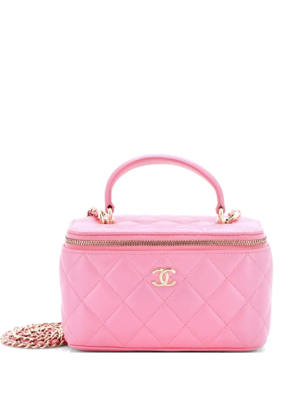Classic Top Handle Vanity Case with Chain Quilted Lambskin Small crossbody bag