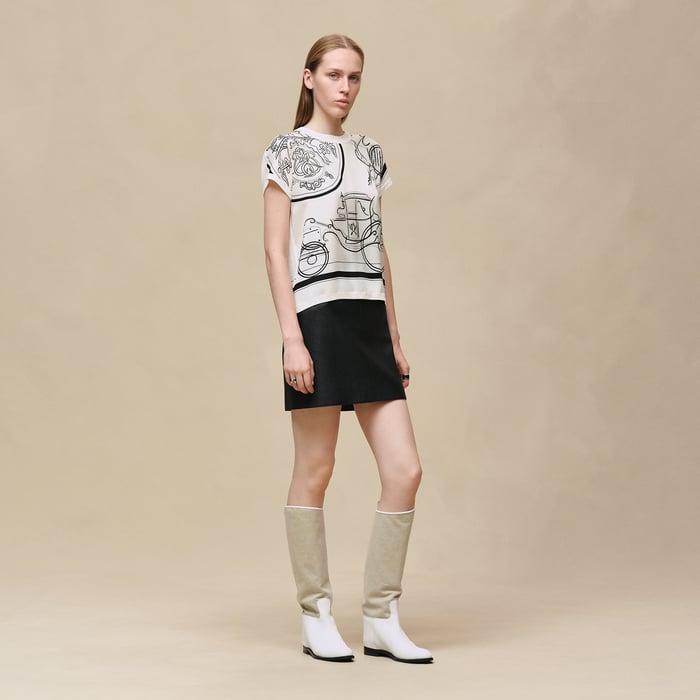 Blanc Nacre "Ex-libris a Main Levee" Short-sleeve Twillaine Sweater
