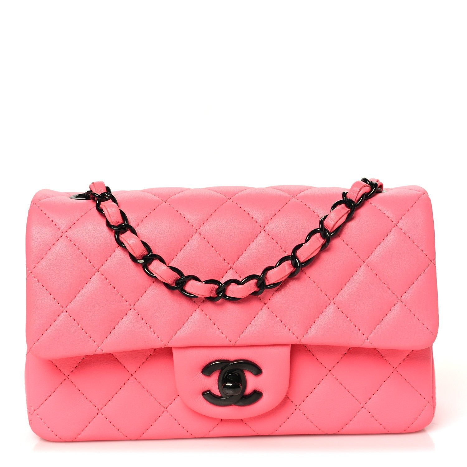 Chanel Lambskin Quilted Mini Rectangular Flap Coral Pink