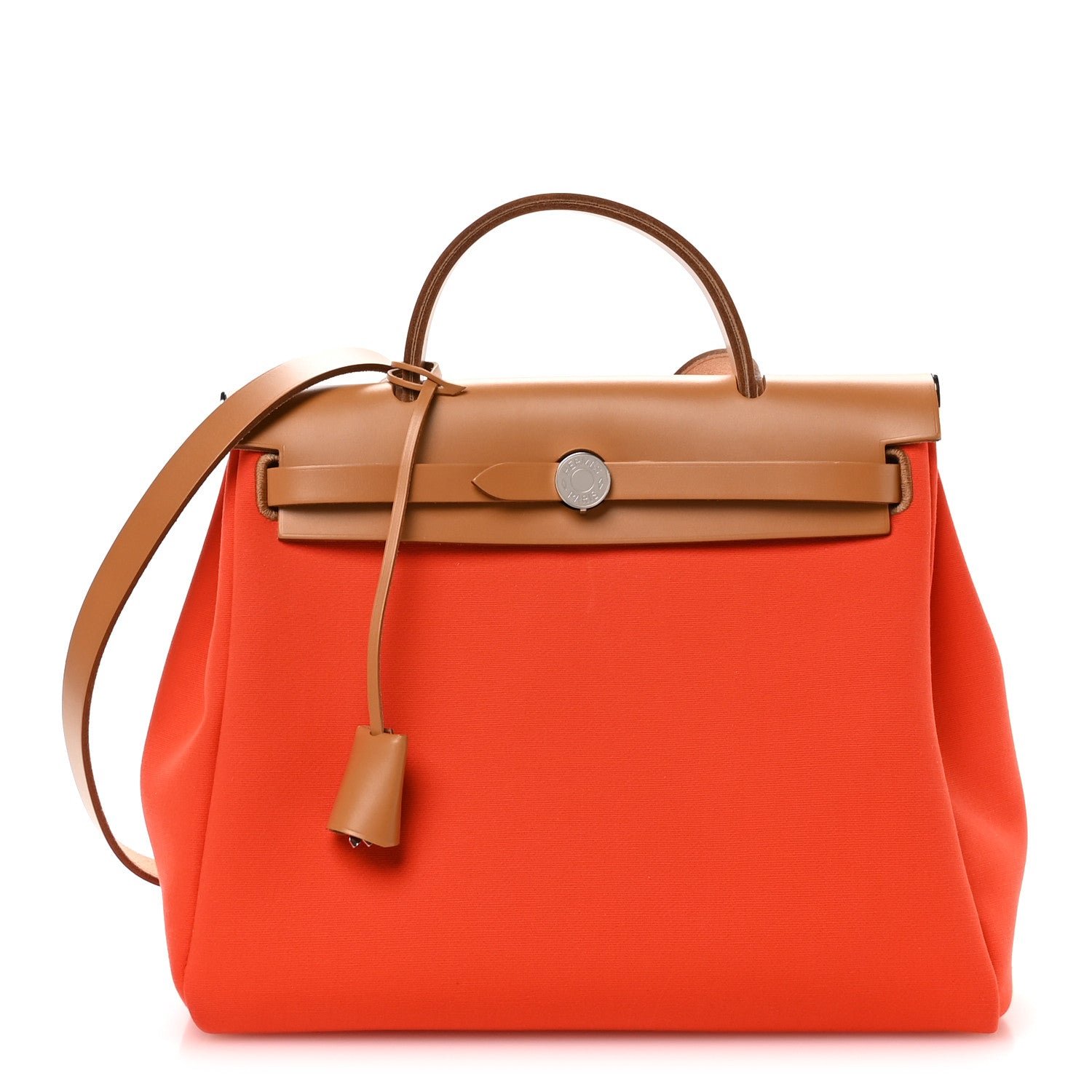 Hermes Vache Hunter Toile Herbag Zip Retourne 31 PM Orange Mecano Fauve