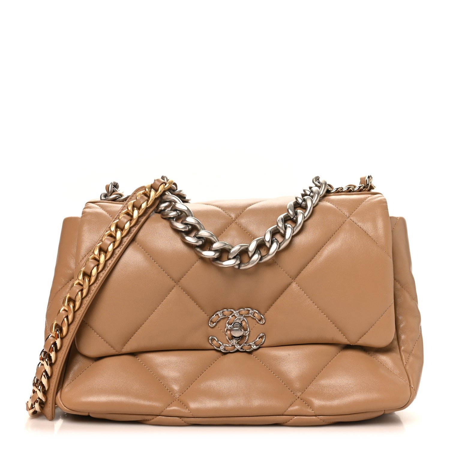 Chanel Lambskin Quilted Large Chanel 19 Flap Beige