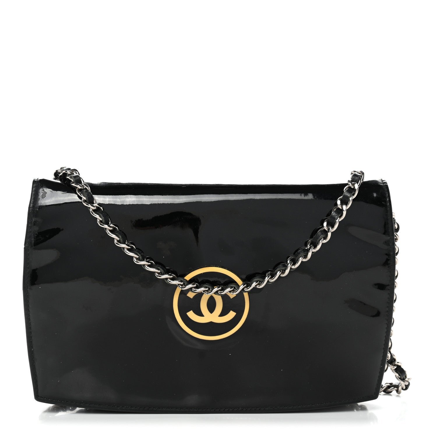 Chanel Patent CC Compact Wallet on Chain WOC Black