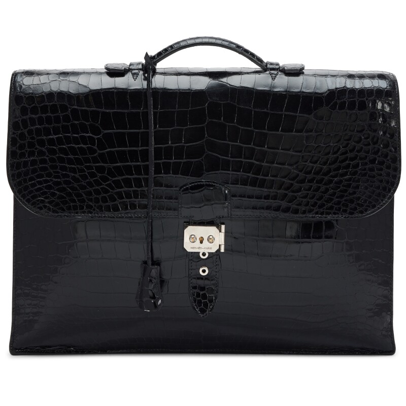 Vintage Black Shiny Porosus Crocodile Sac A Depeche 41 Palladium Hardware, 2004