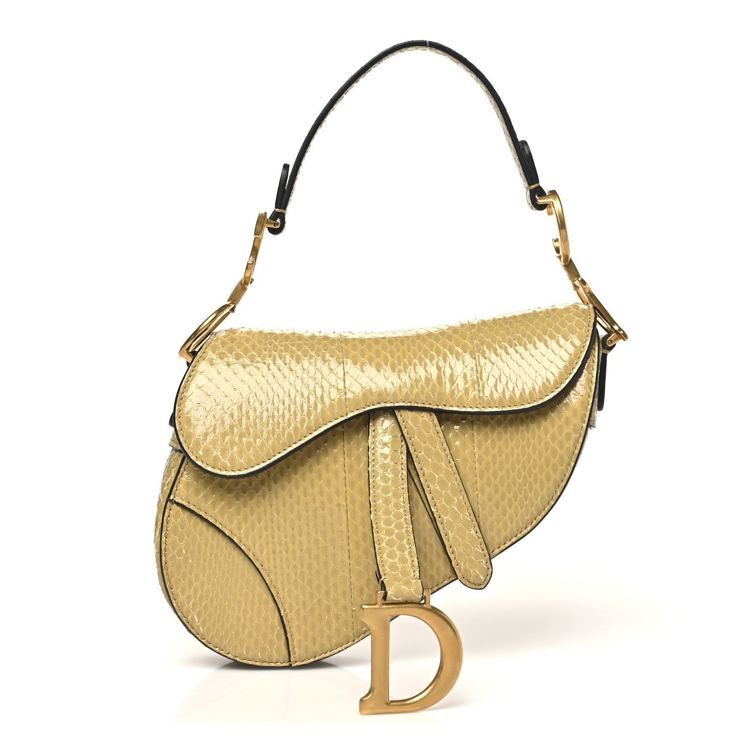 Christian Dior Snakeskin Mini Saddle Bag Beige
