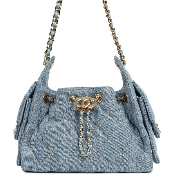 Chanel Mini 25 Hobo Bag Blue Washed Denim Gold Hardware