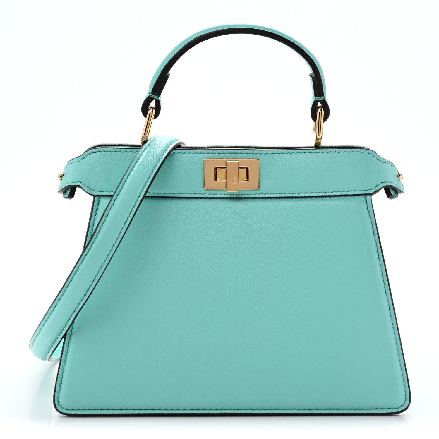 Fendi Shiny Nappa Petite Peekaboo I SEE U Satchel Spring Turquoise