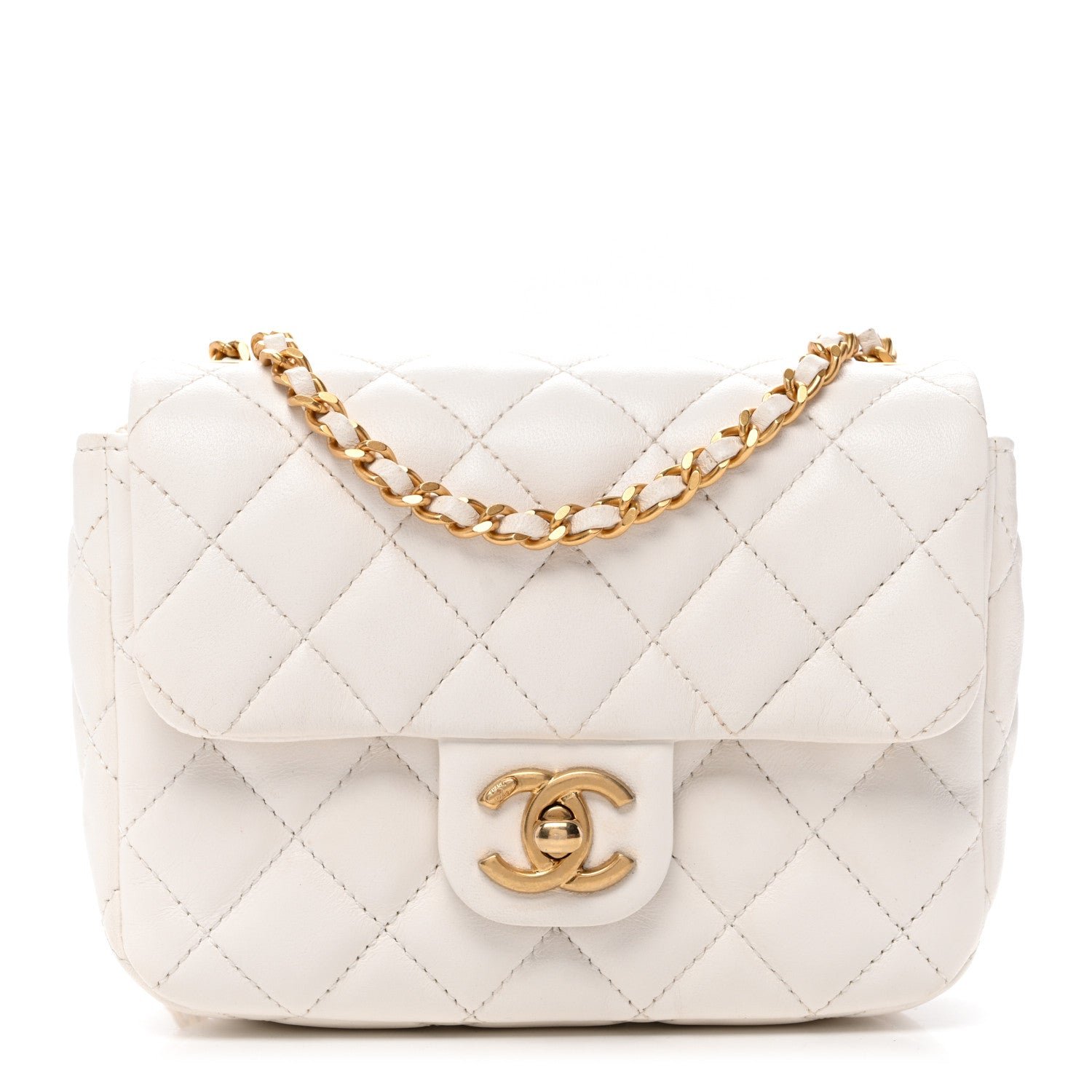 Chanel Lambskin Enamel Quilted Mini Coco Hearts Square Flap White