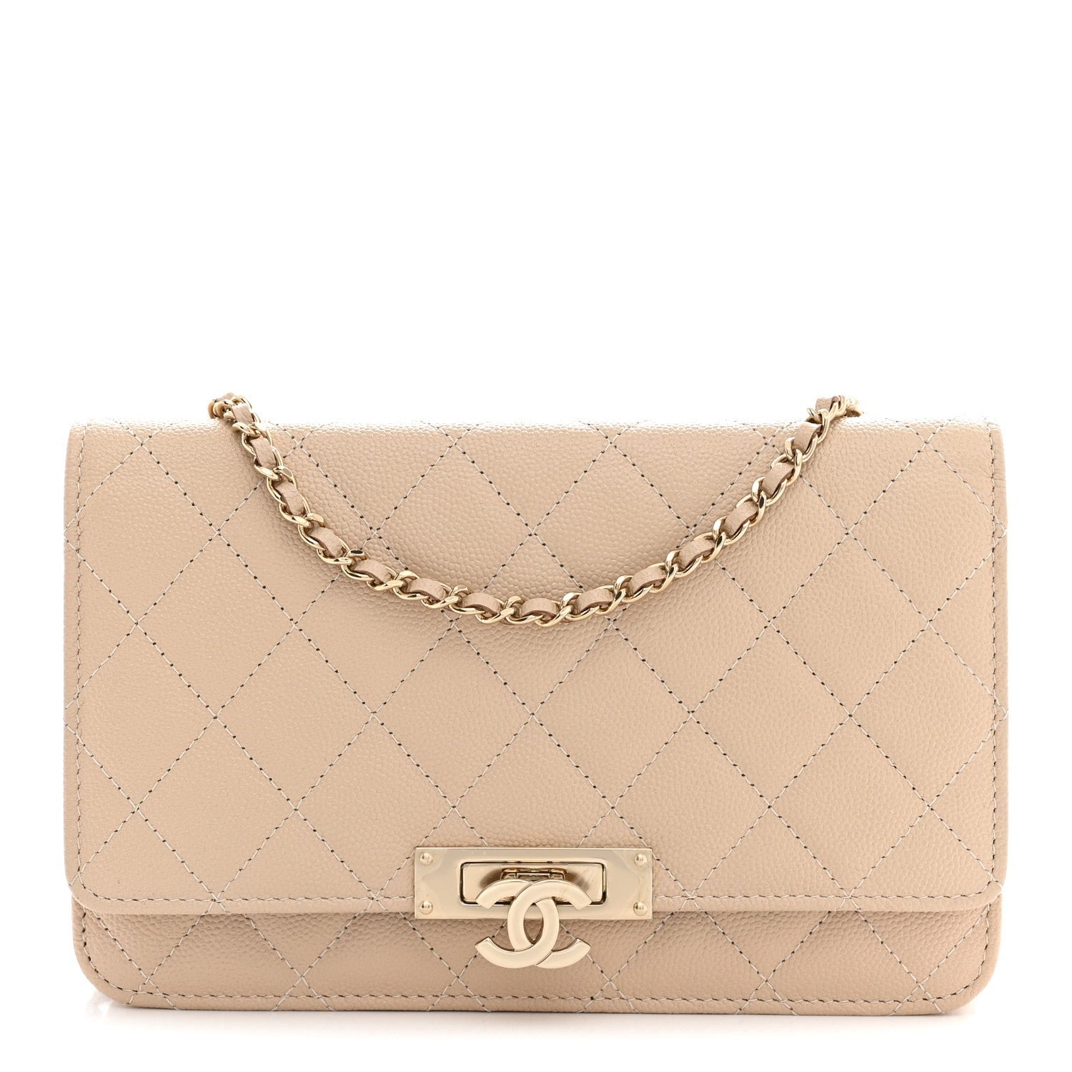 Chanel Caviar Quilted Golden Class Wallet On Chain WOC Beige