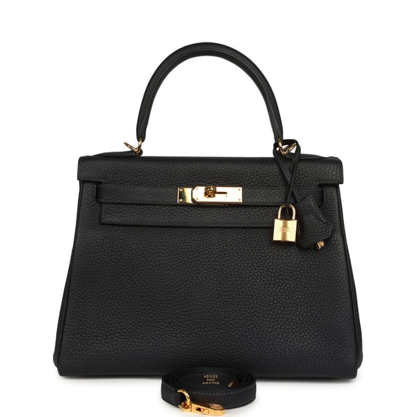Pre-owned Hermes Kelly Retourne 28 Bleu Nuit Togo Gold Hardware