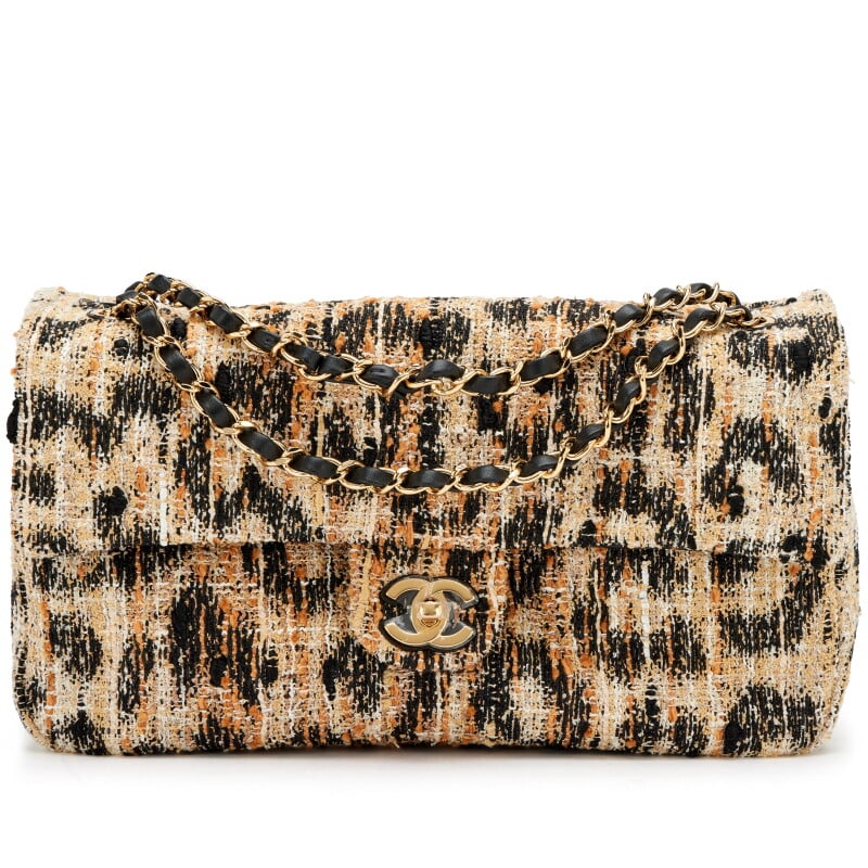Brown, Black, and White Leopard Tweed Métiers D’Art Souplissimo Maxi Flap Bag Gold Hardware, 2026