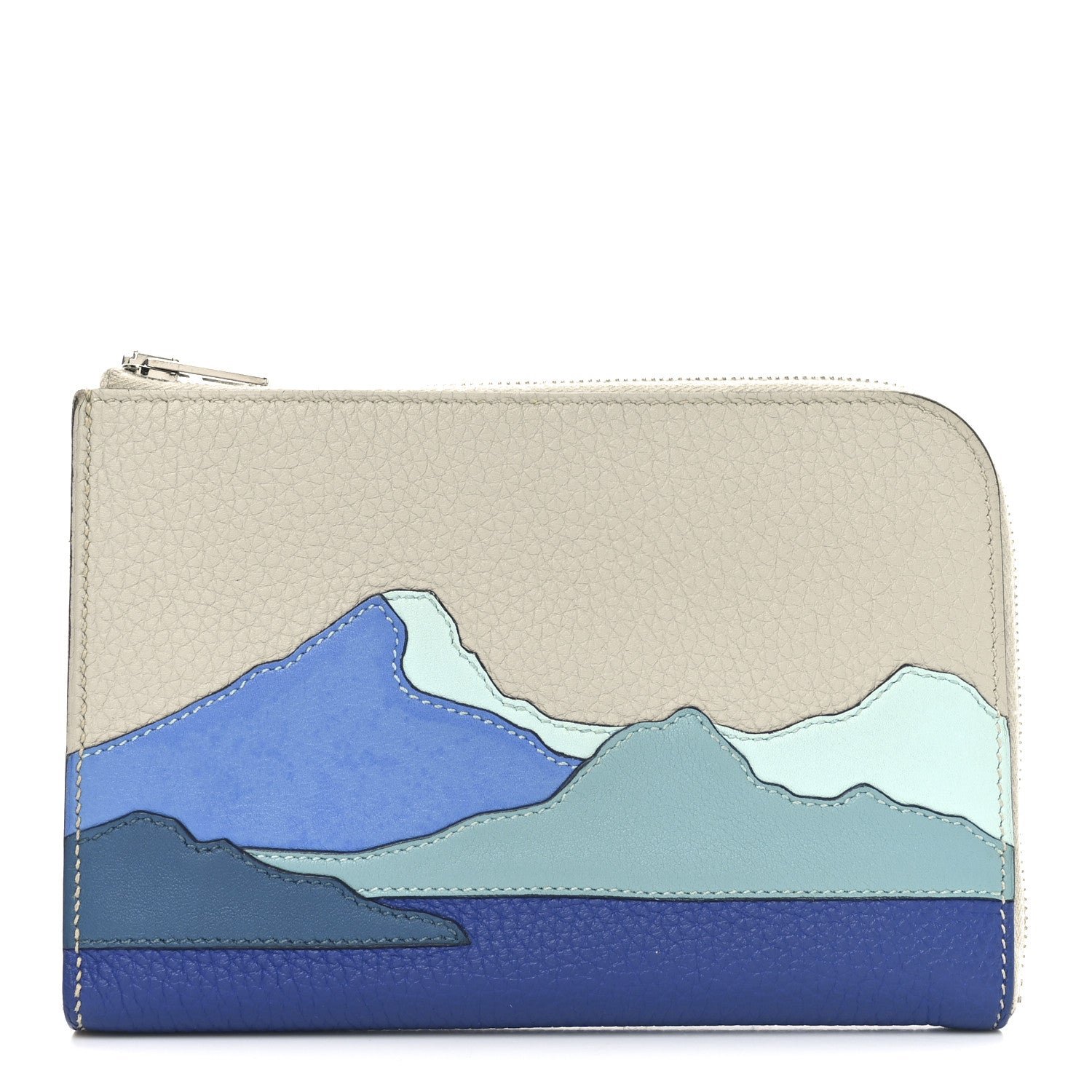 Hermes Togo Swift Endless Road Zip Wallet Gris Perle Bleu De Malte