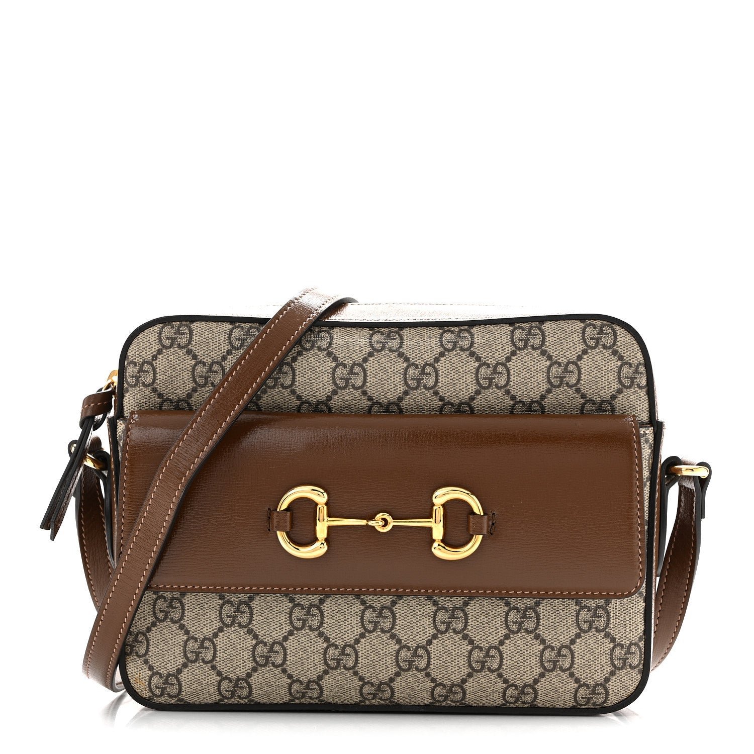 Gucci GG Supreme Monogram Small Horsebit 1955 Shoulder Bag Beige Brown Sugar