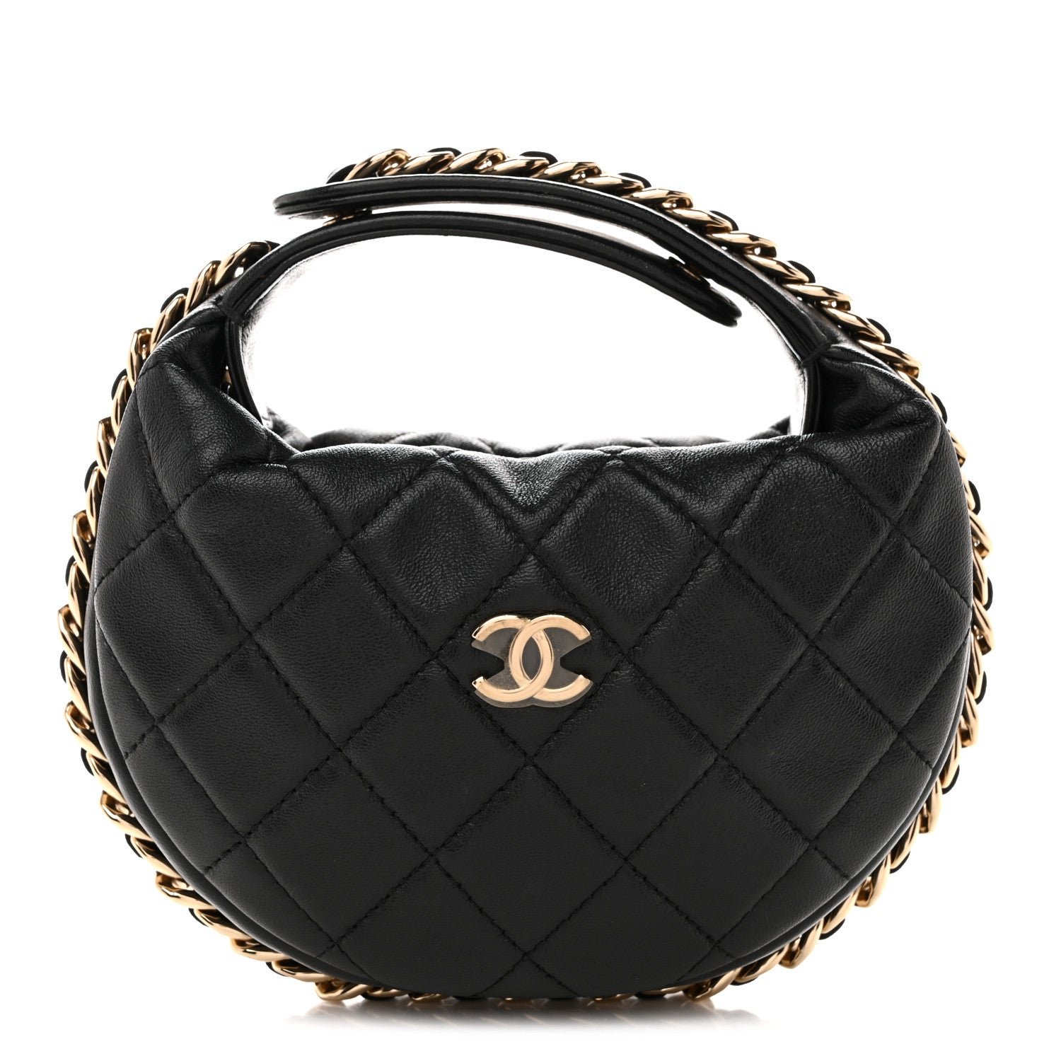 Chanel Lambskin Quilted Chain Around Pouch Hobo Black