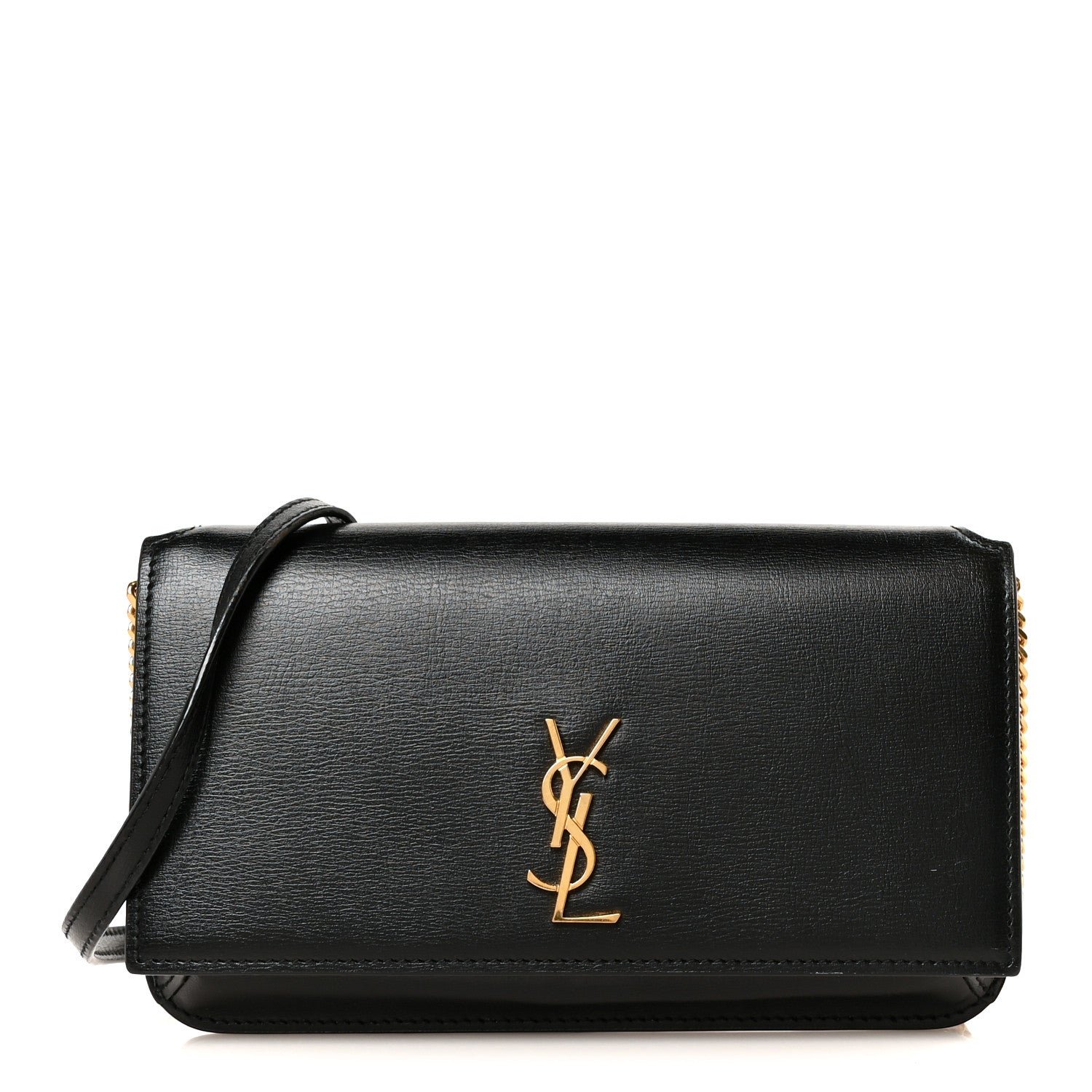 Saint Laurent Grained Calfskin Monogram Phone Holder Crossbody Black