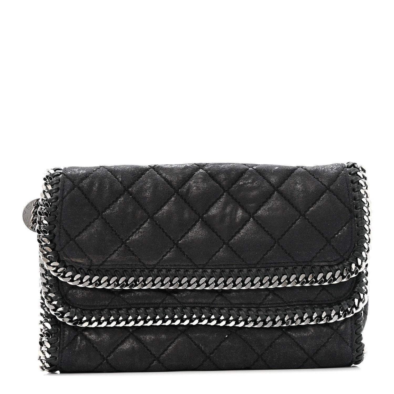 Stella McCartney Stella McCartney Shaggy Deer Quilted Falabella Fold Over Clutch Black