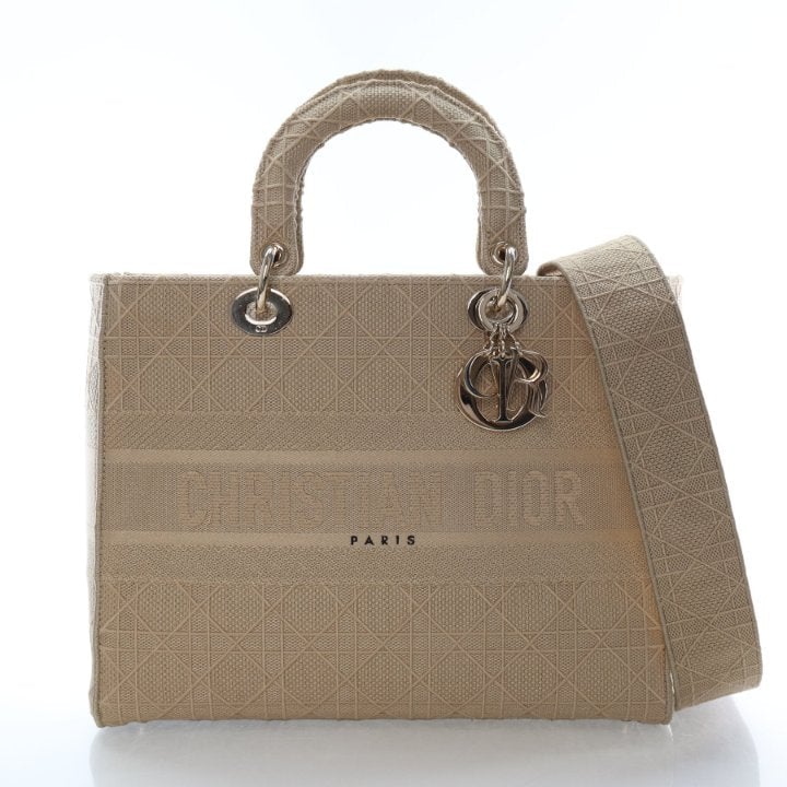 Christian Dior Large Embroidered Canvas Cannage Lady D-Lite