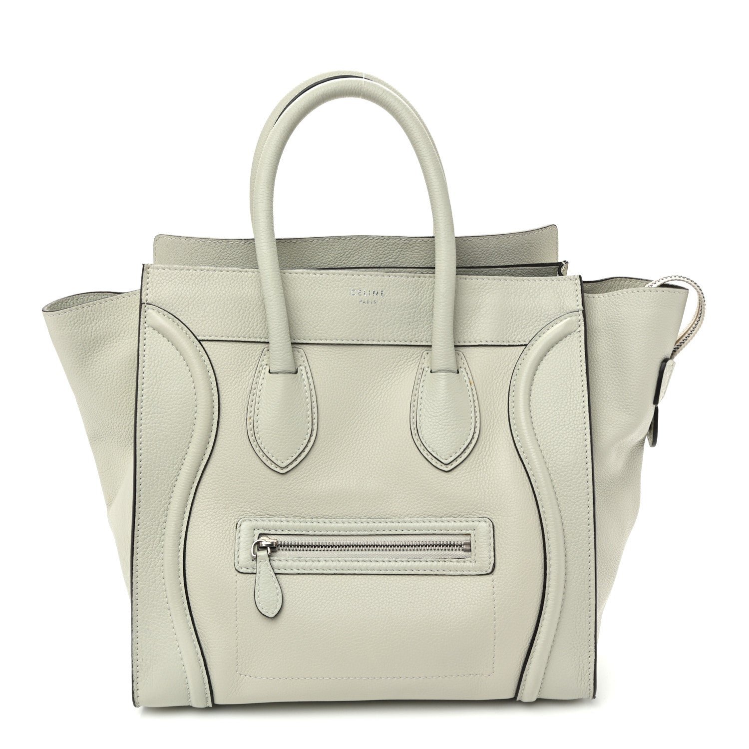 Celine Drummed Calfskin Mini Luggage Pebble Grey