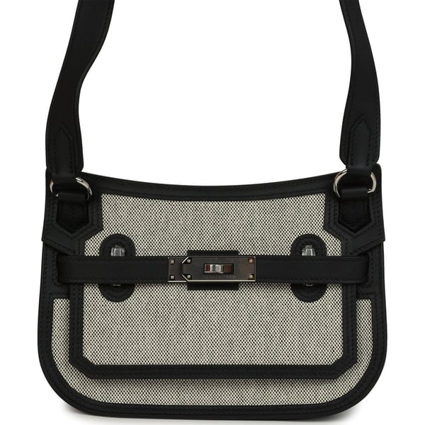 Hermes Hermes Mini Jypsiere Black and Ecru Toile H Black Swift Palladium Hardware