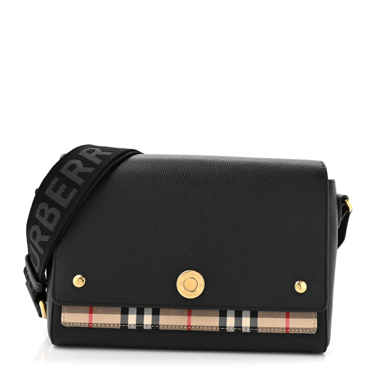 Burberry Burberry Coated Canvas Calfskin Vintage Check Medium Note Crossbody Bag Black