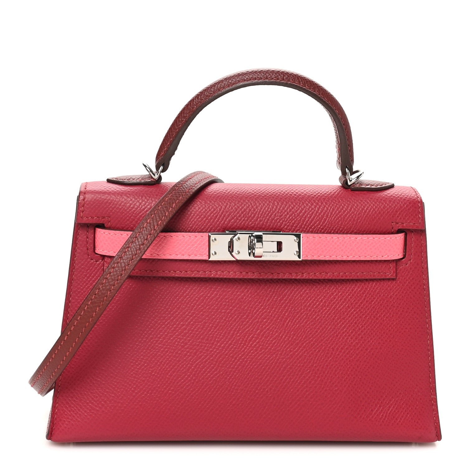 Hermes Epsom Tri-Color Mini Kelly Sellier 20 Rubis Rose Azalee Rouge H