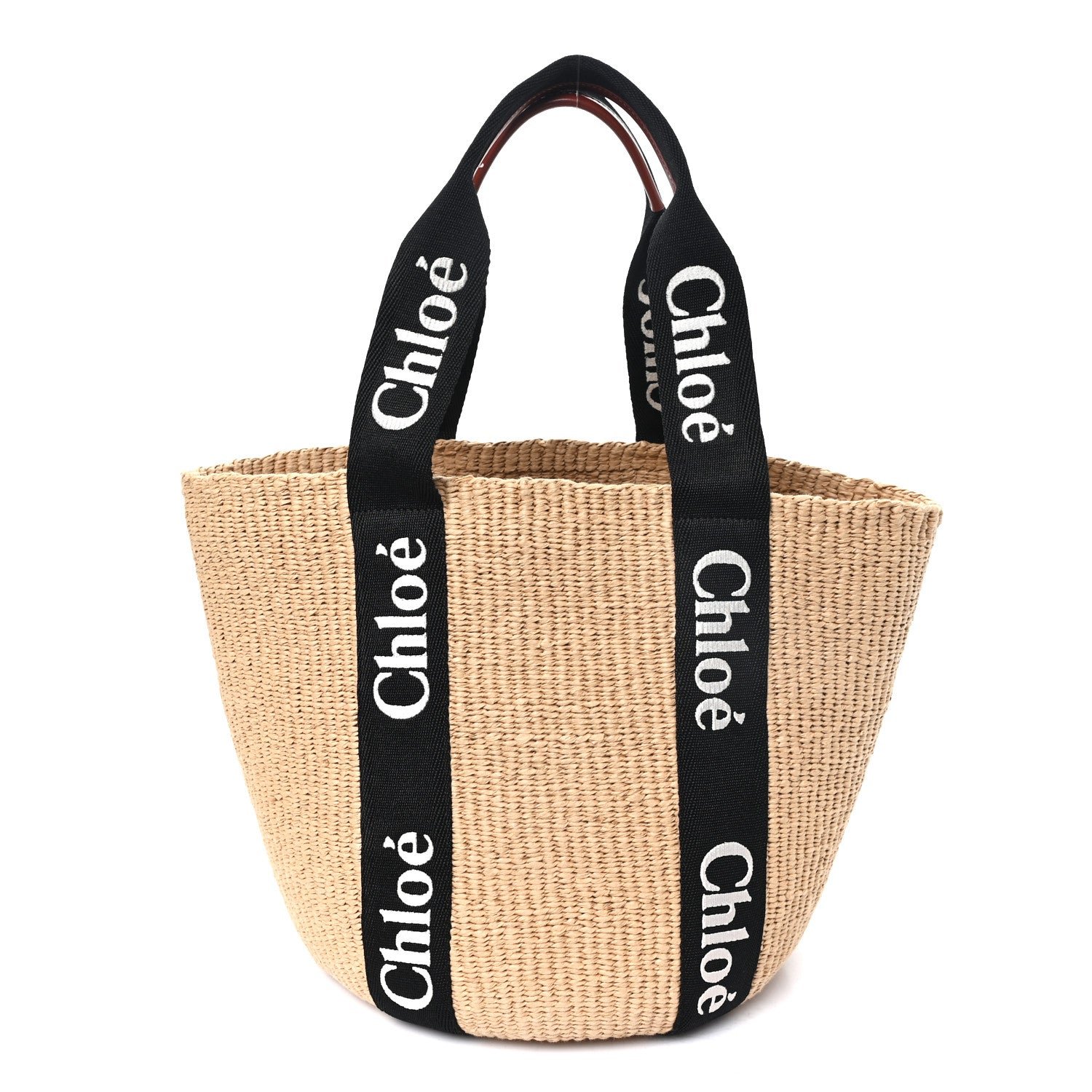 Chloe Raffia Large Woody Tote Black