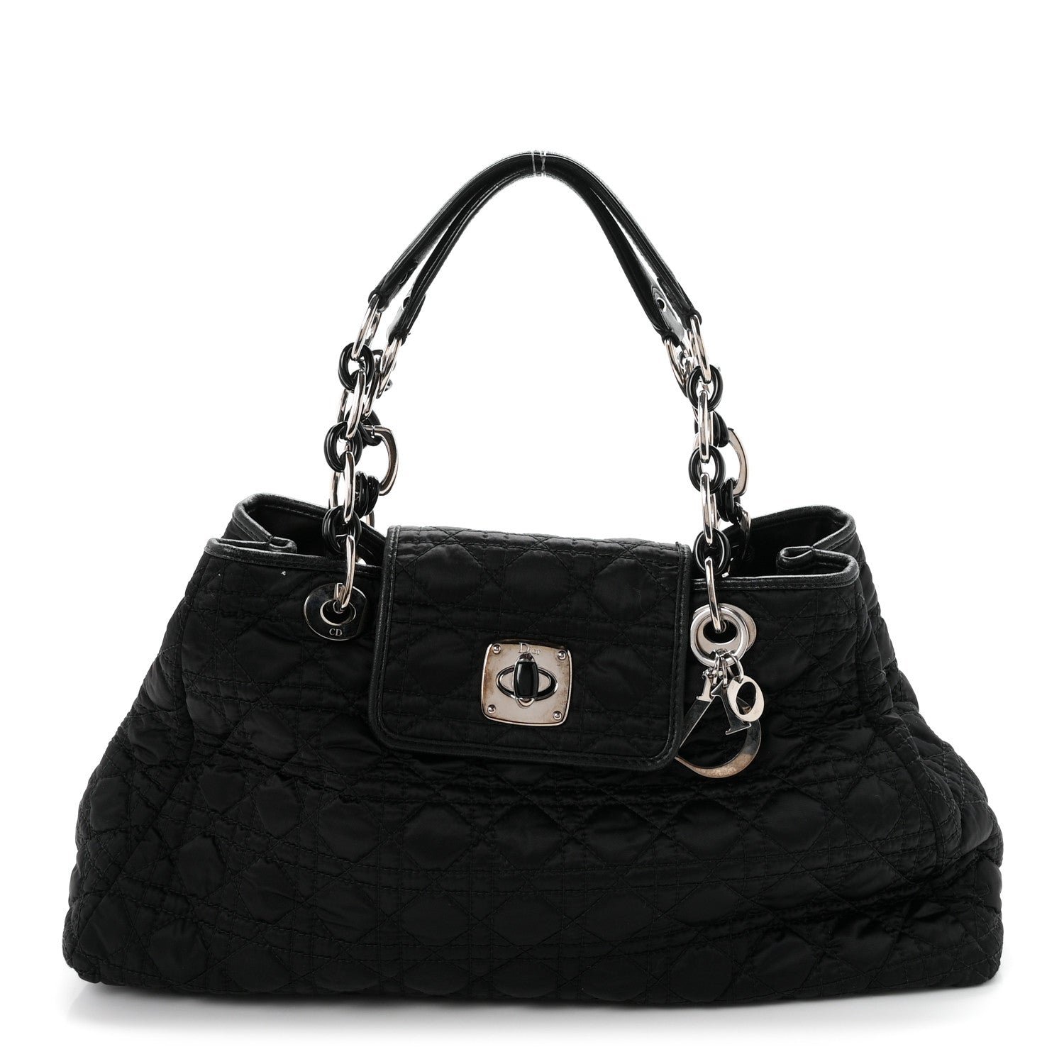 Dior Christian Dior Satin Cannage Charming Lock Flap Shoulder Bag Black