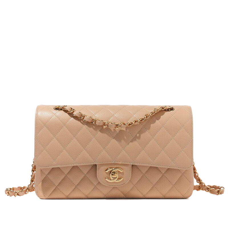 Beige Quilted Caviar Classic Timeless Double Flap Gold Hardware, 2021
