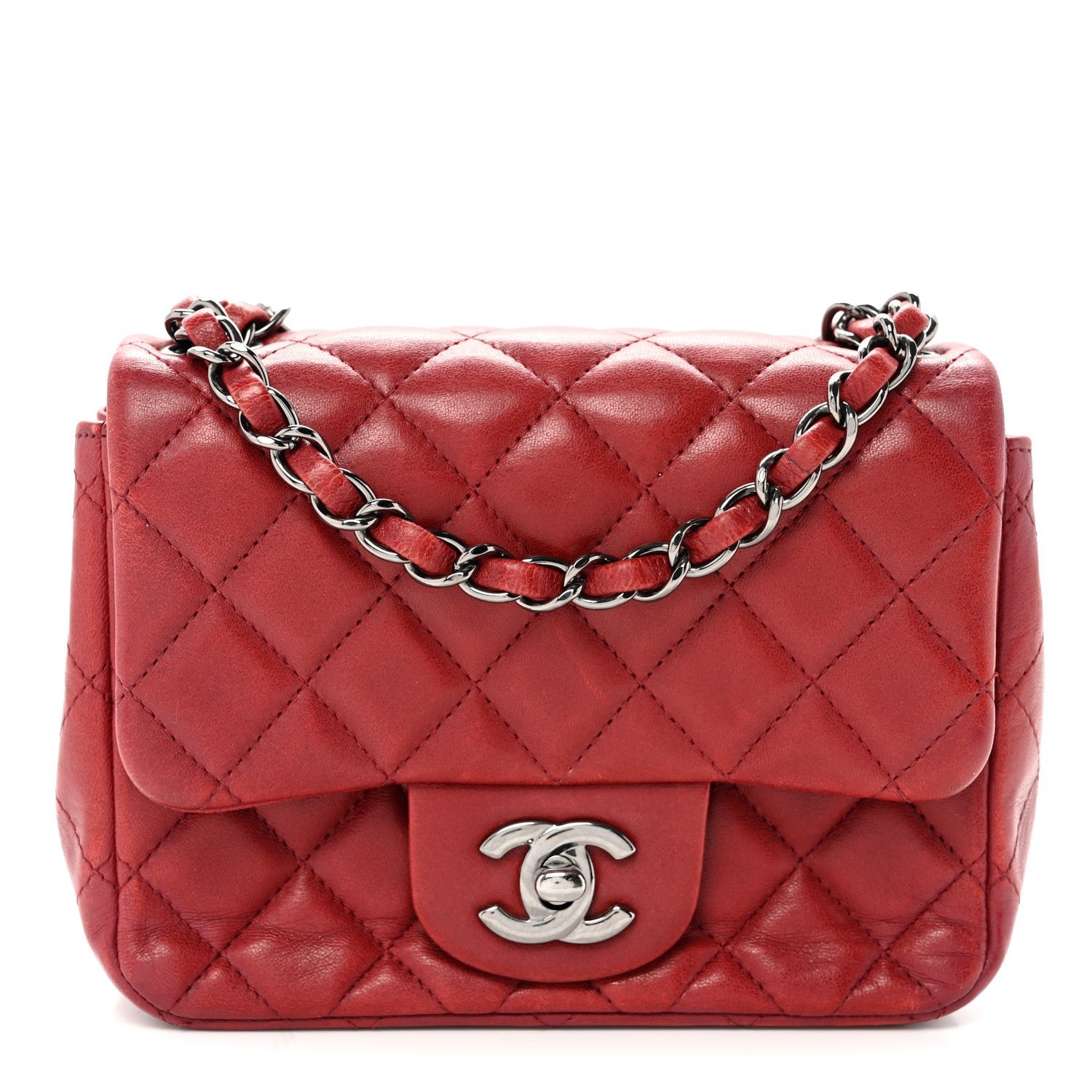 Chanel Lambskin Quilted Mini Square Flap Red
