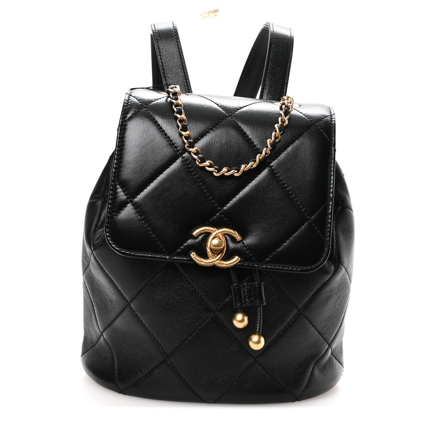Chanel Lambskin Quilted Logo Mini Backpack Black