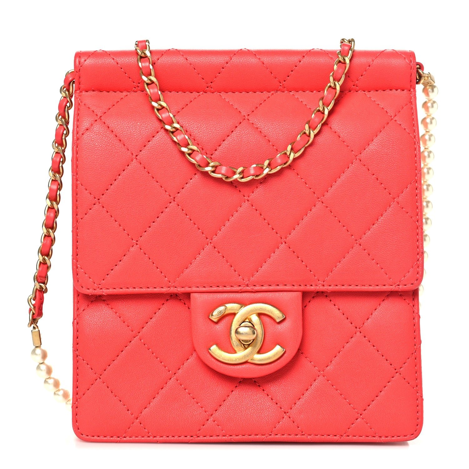 Chanel Goatskin Quilted Chic Pearls Flap Dark Pink