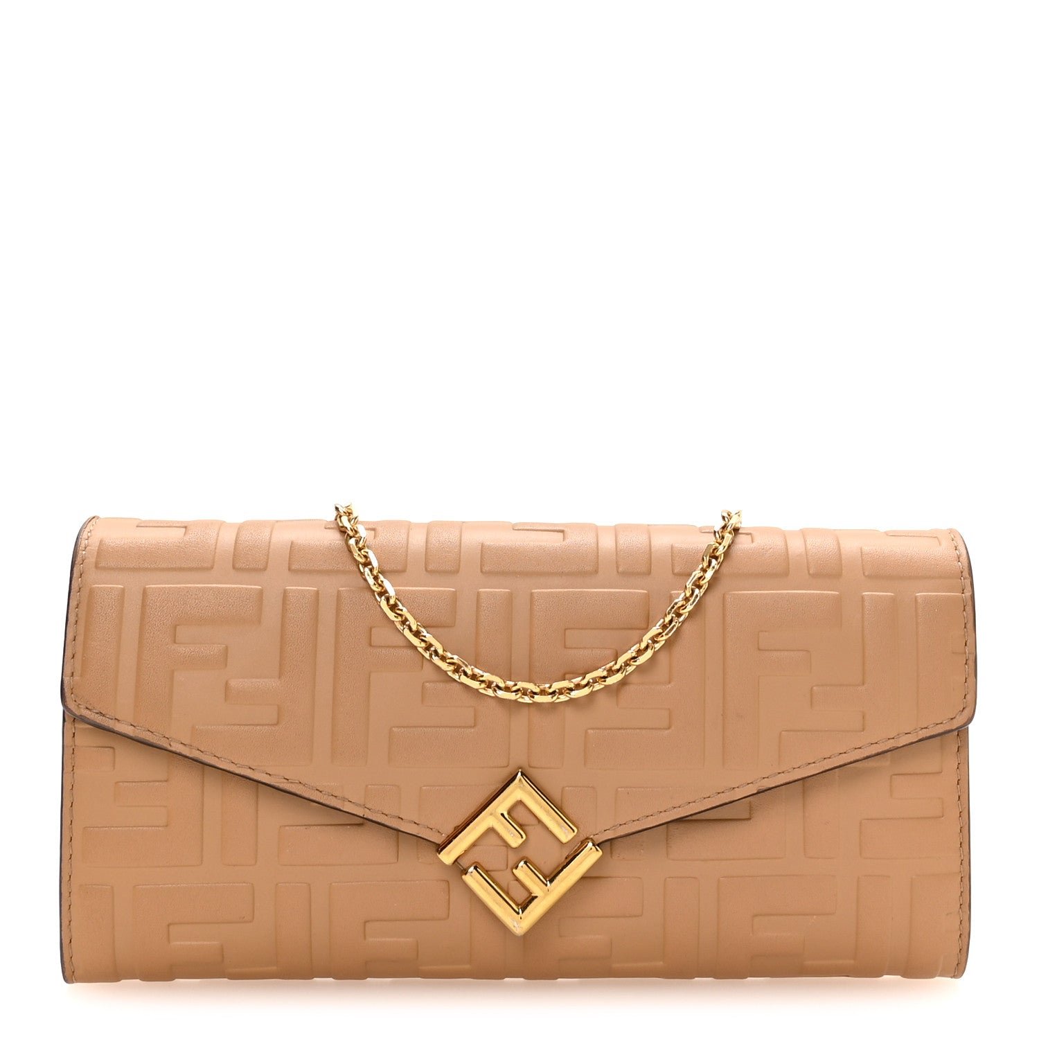Fendi Nappa Matisse FF Embossed Continental Wallet On Chain Miele Scuro
