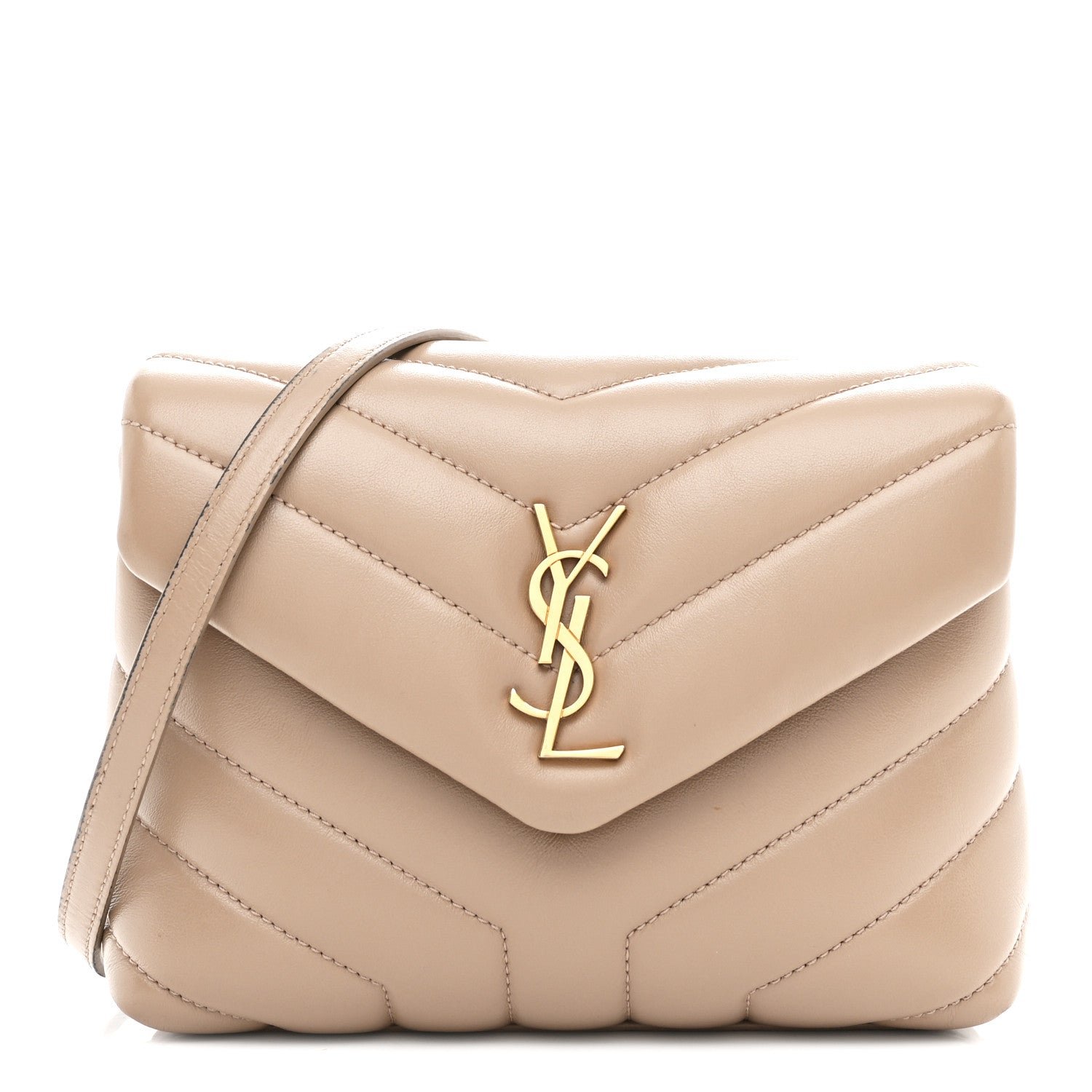 Saint Laurent Calfskin Y Quilted Monogram Toy Loulou Crossbody Bag Dark Beige