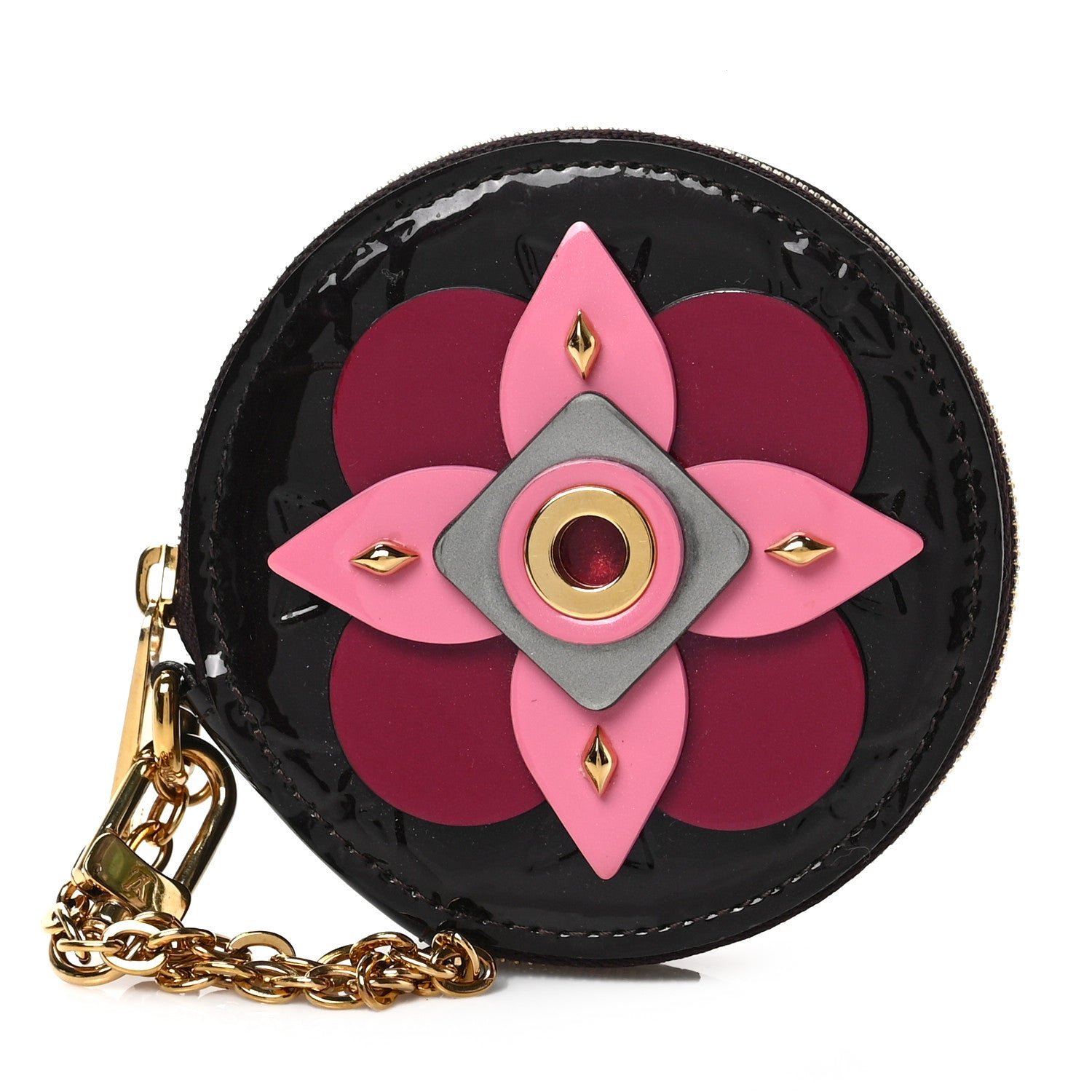 Louis Vuitton Vernis Flower Round Coin Purse Amarante