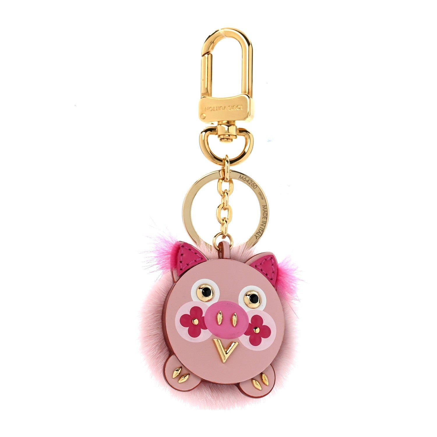 Louis Vuitton Calfskin Mink Fur Wild Pig Bag Charm Key Holder