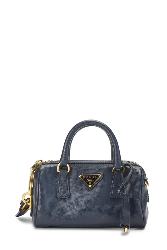 Navy Saffiano Leather Boston Mini