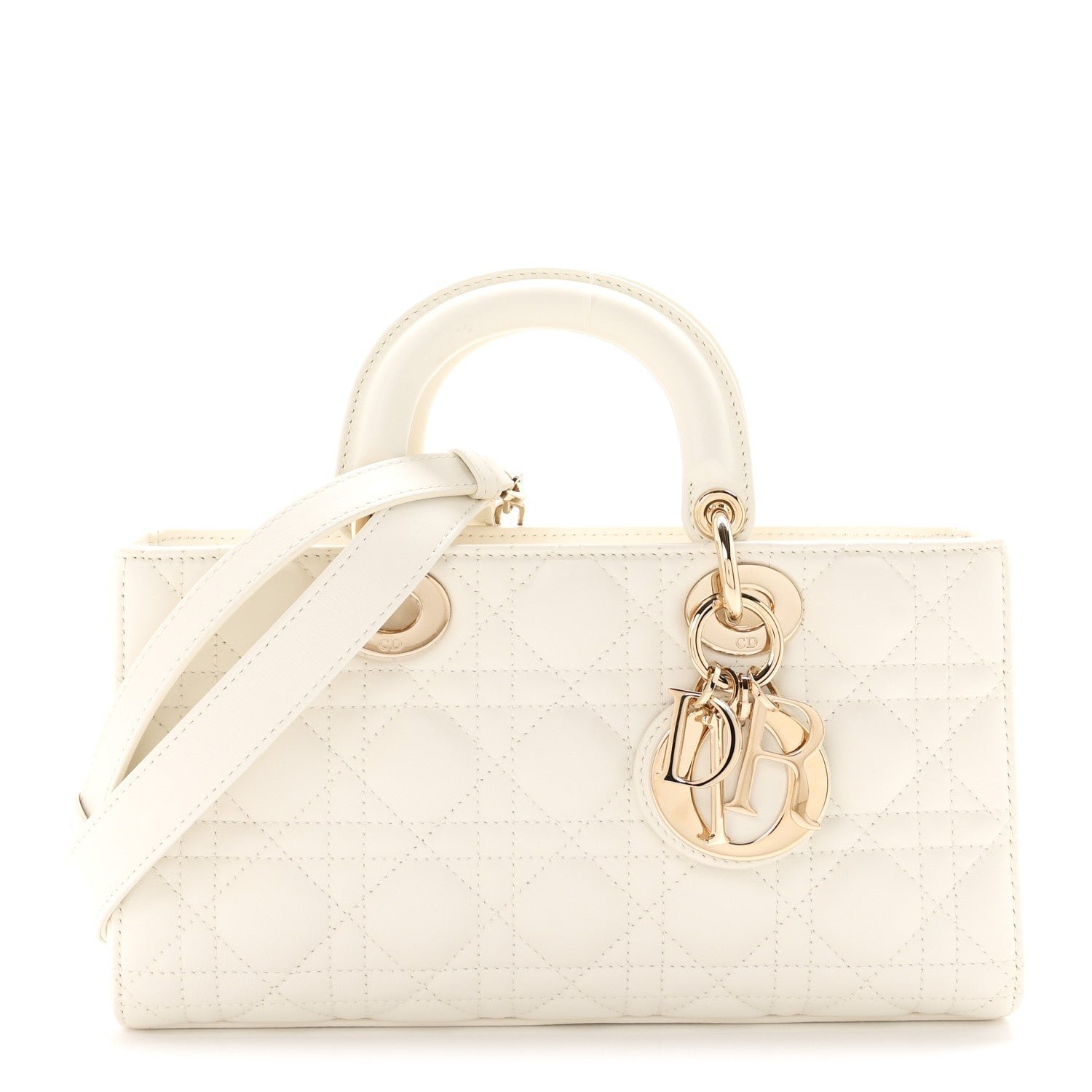 Christian Dior Lambskin Cannage Medium Lady D-Joy White