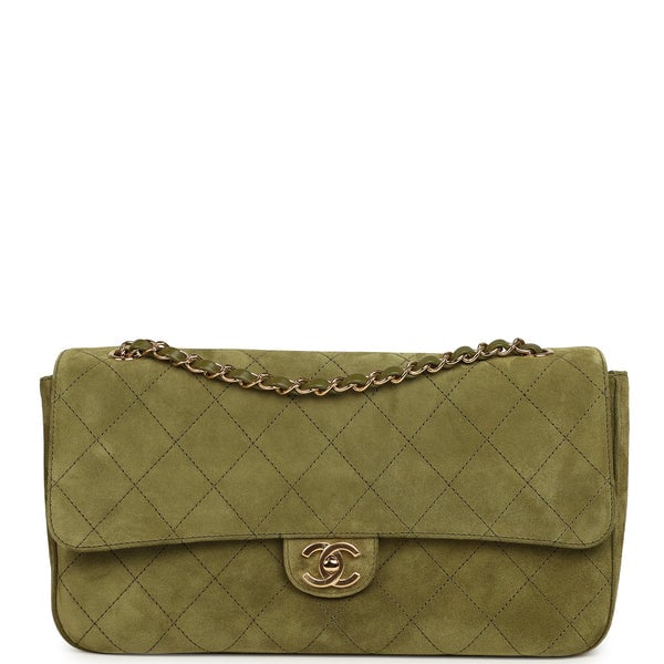 Chanel Maxi "Souplissimo" Small Flap Bag Khaki Suede Gold Hardware