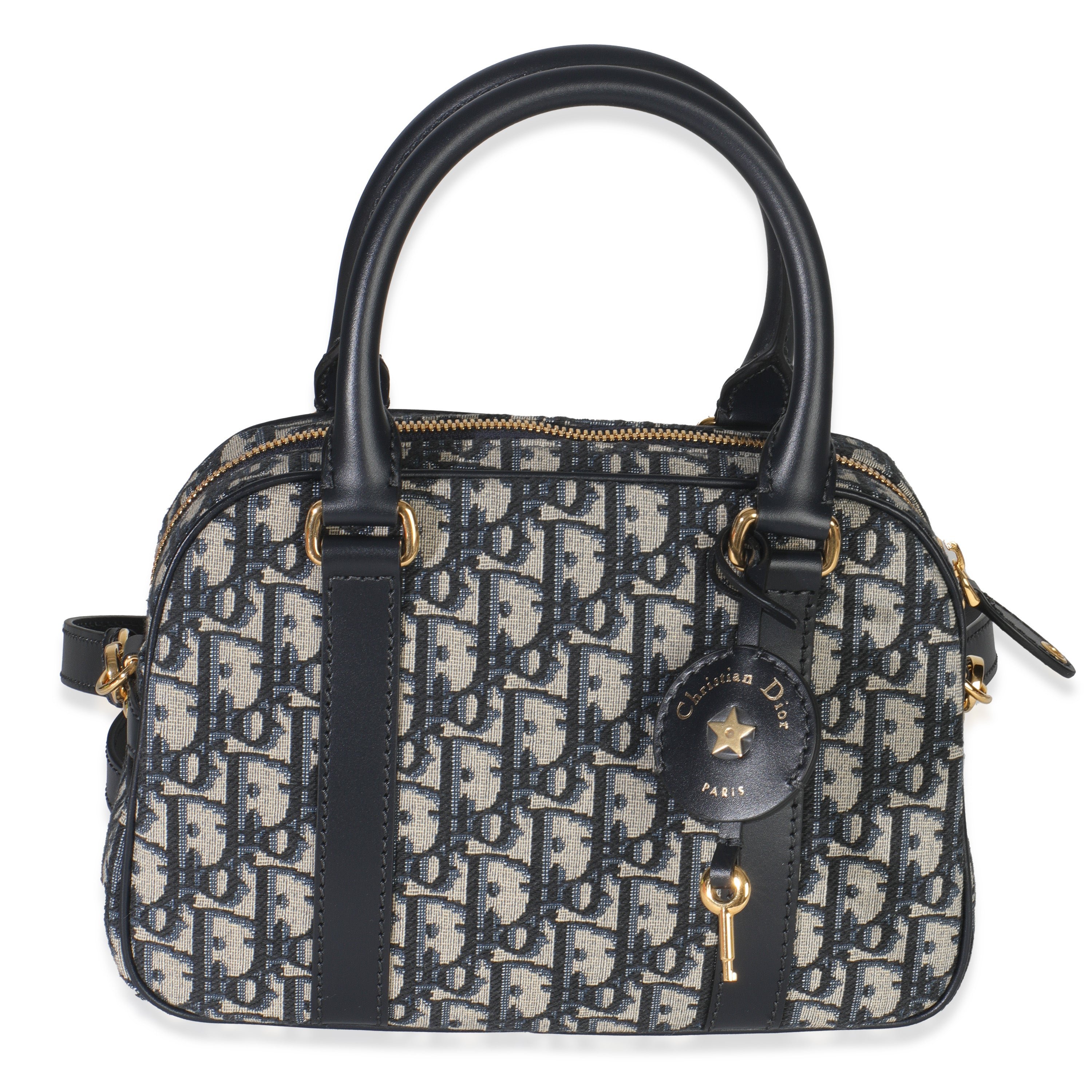 Dior Navy Oblique Canvas Small D Vibe Bowling Bag