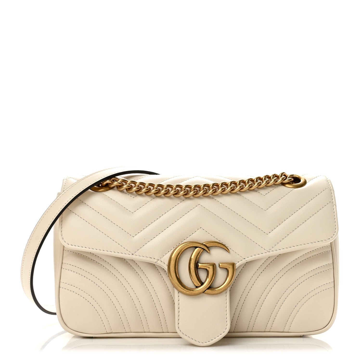 Gucci Calfskin Matelasse Small GG Marmont Shoulder Bag White