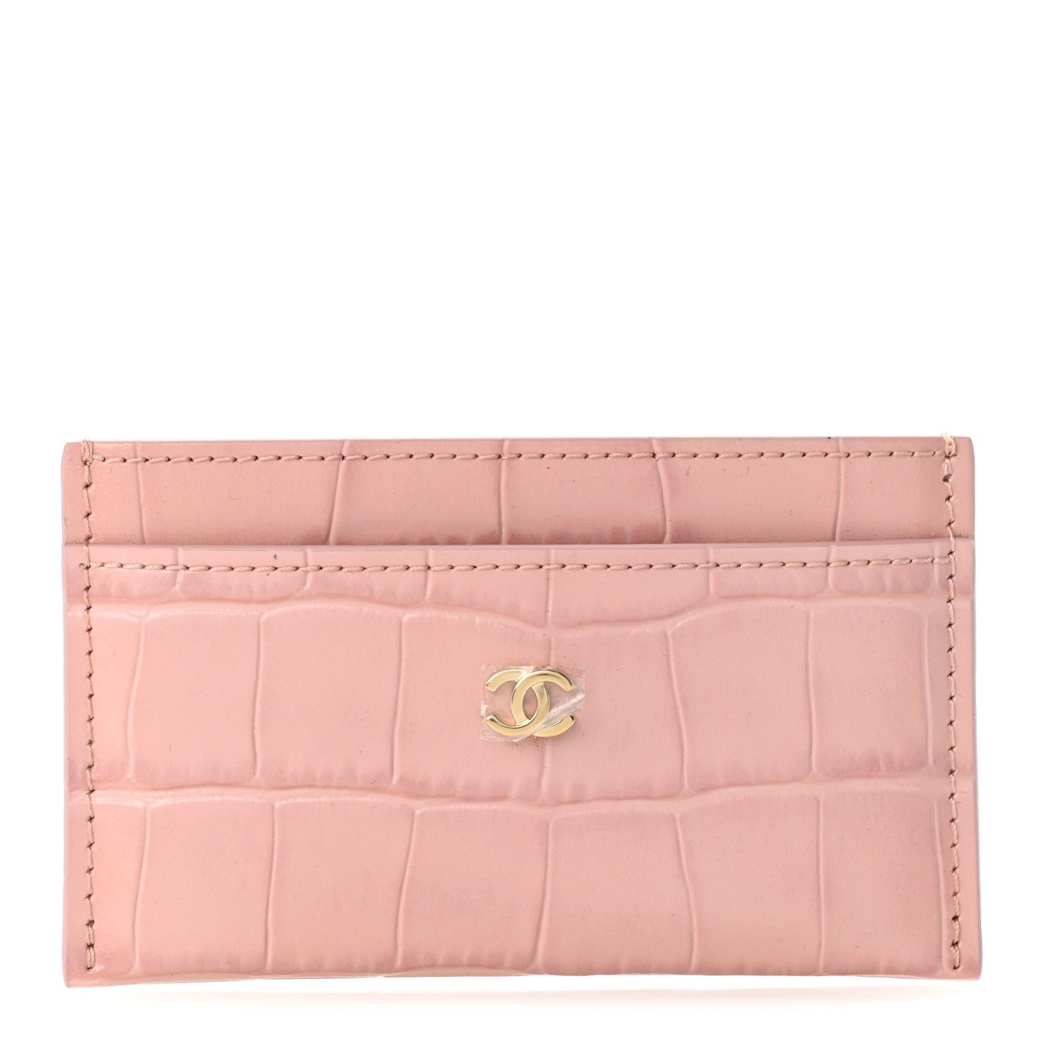 Chanel Calfskin Crocodile Embossed Crococo Card Holder Light Pink