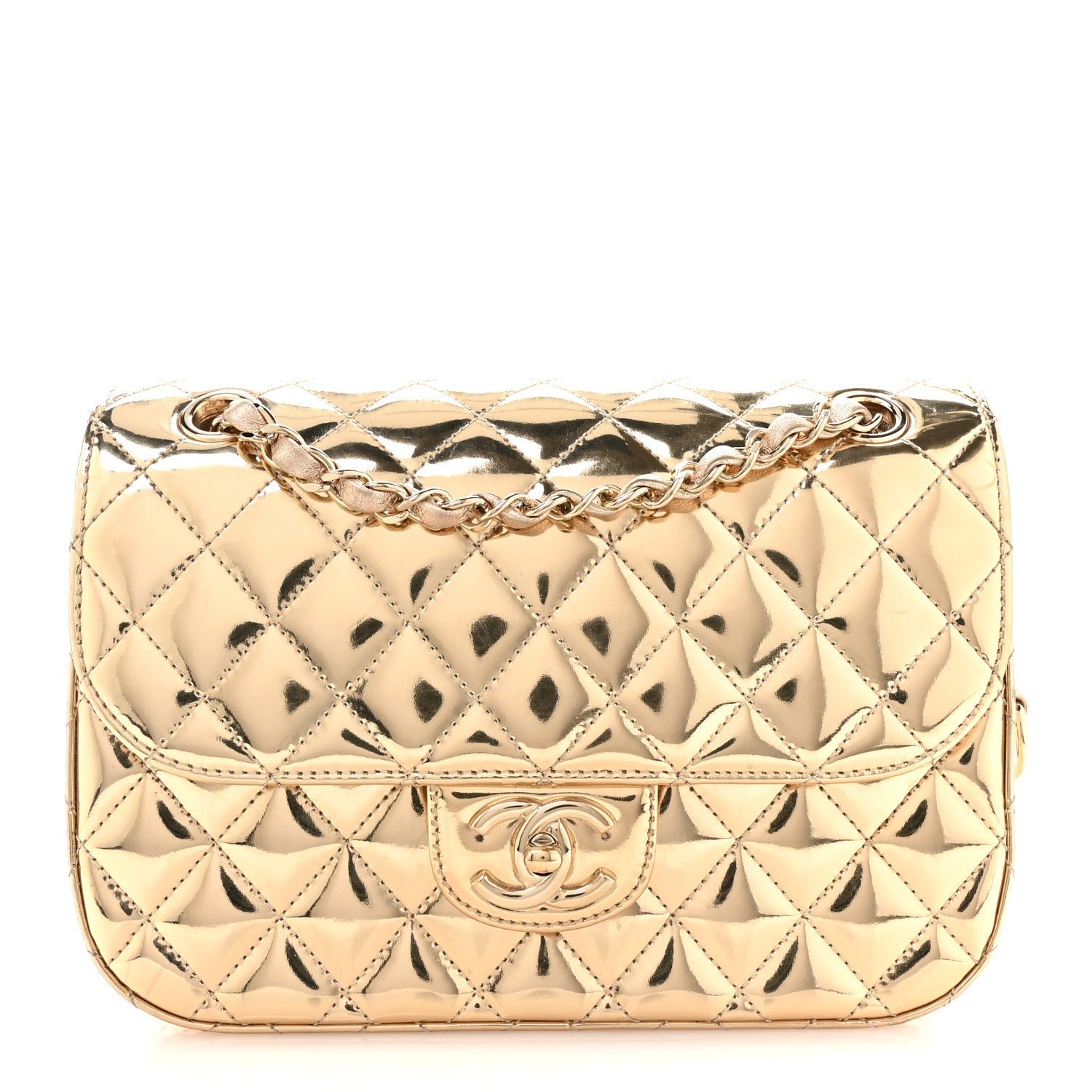 Chanel Mirror Calfskin Metallic Calfskin Medium Hollywood Boulevard Flap With Star Coin Purse Light Gold