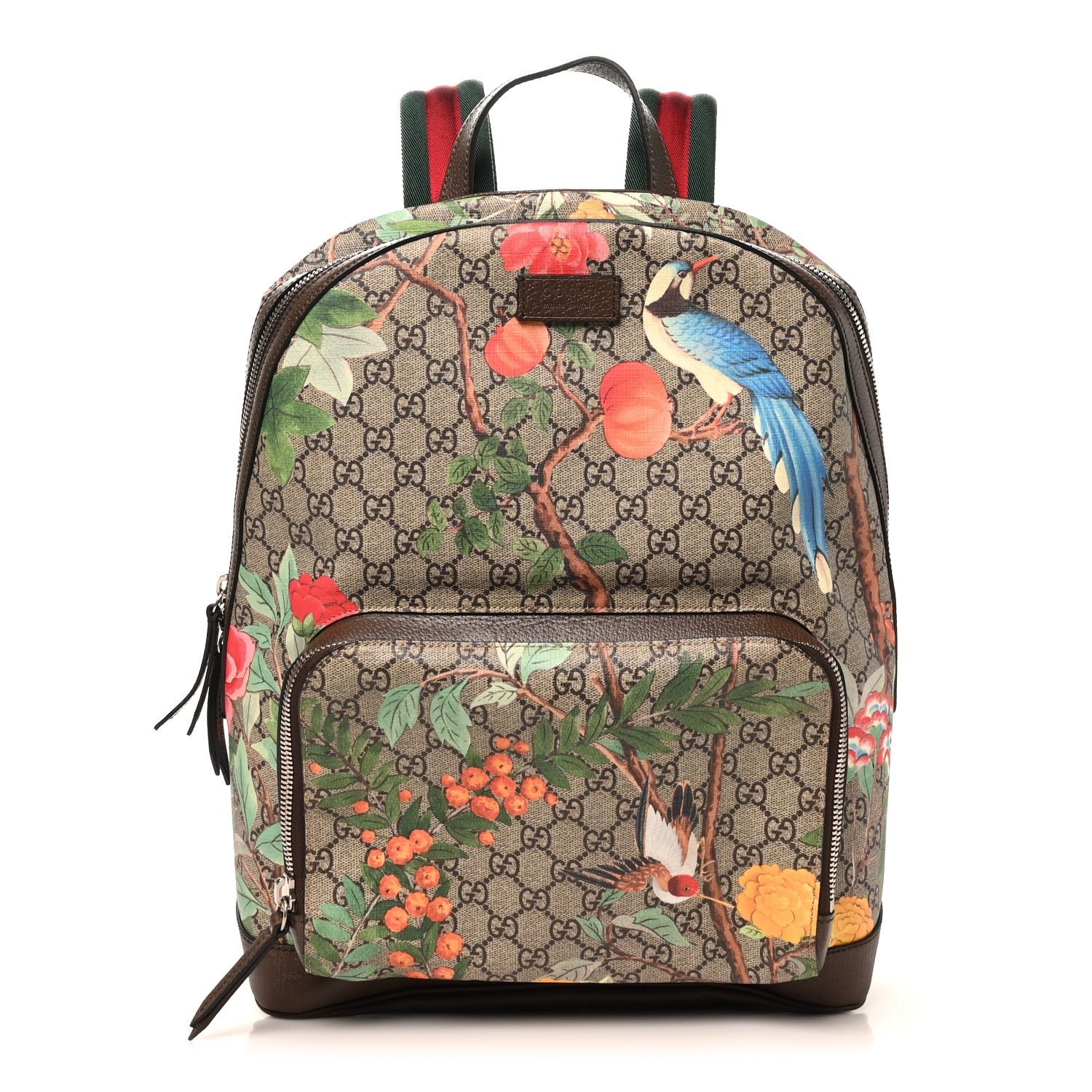Gucci GG Supreme Monogram Tian Web Small Day Backpack Beige Multicolor New Acero