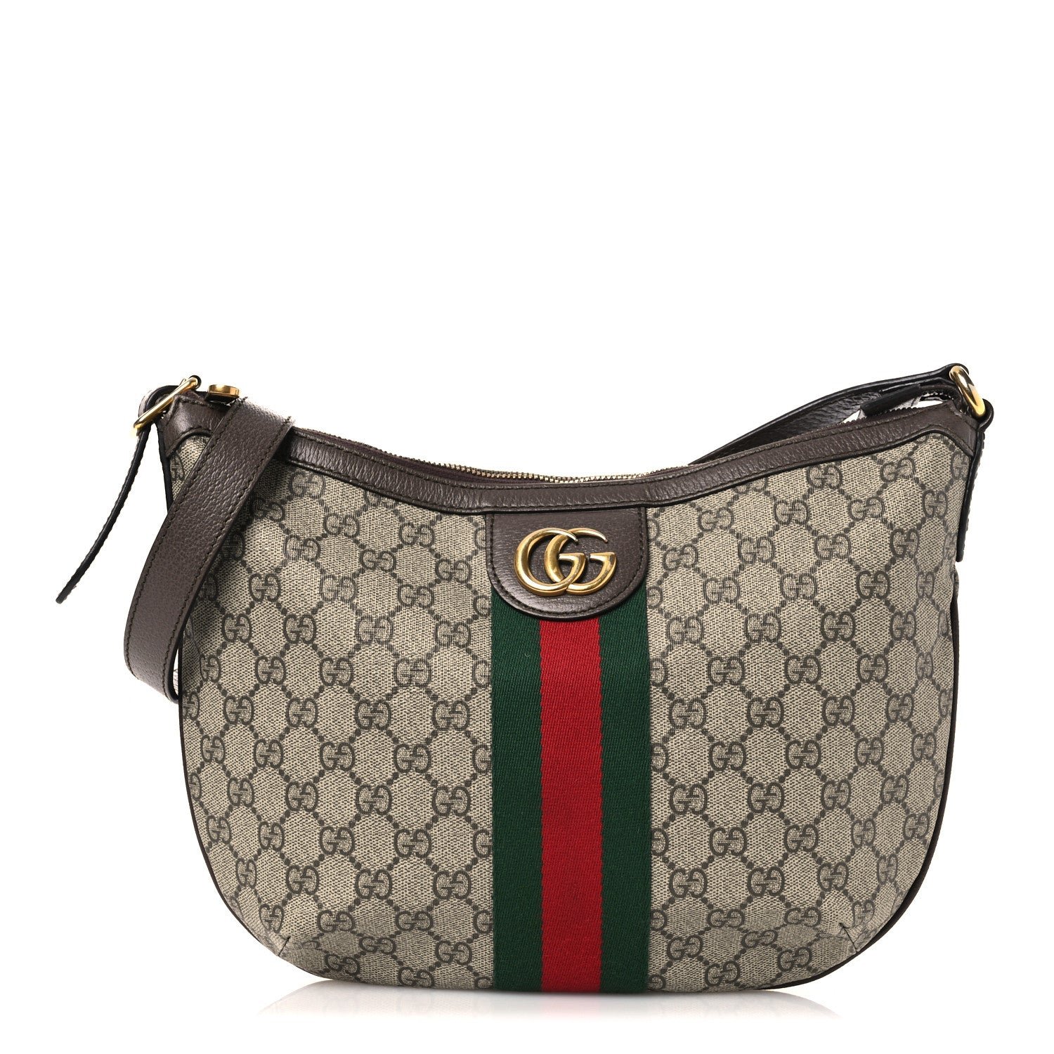 Gucci GG Supreme Monogram Web Small Ophidia Half Moon Hobo Brown
