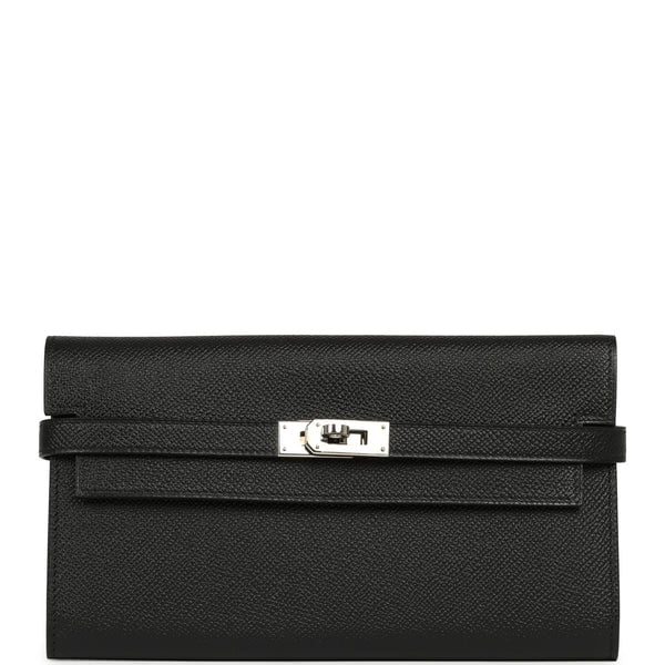 Hermes Kelly Long Wallet Black Epsom Palladium Hardware