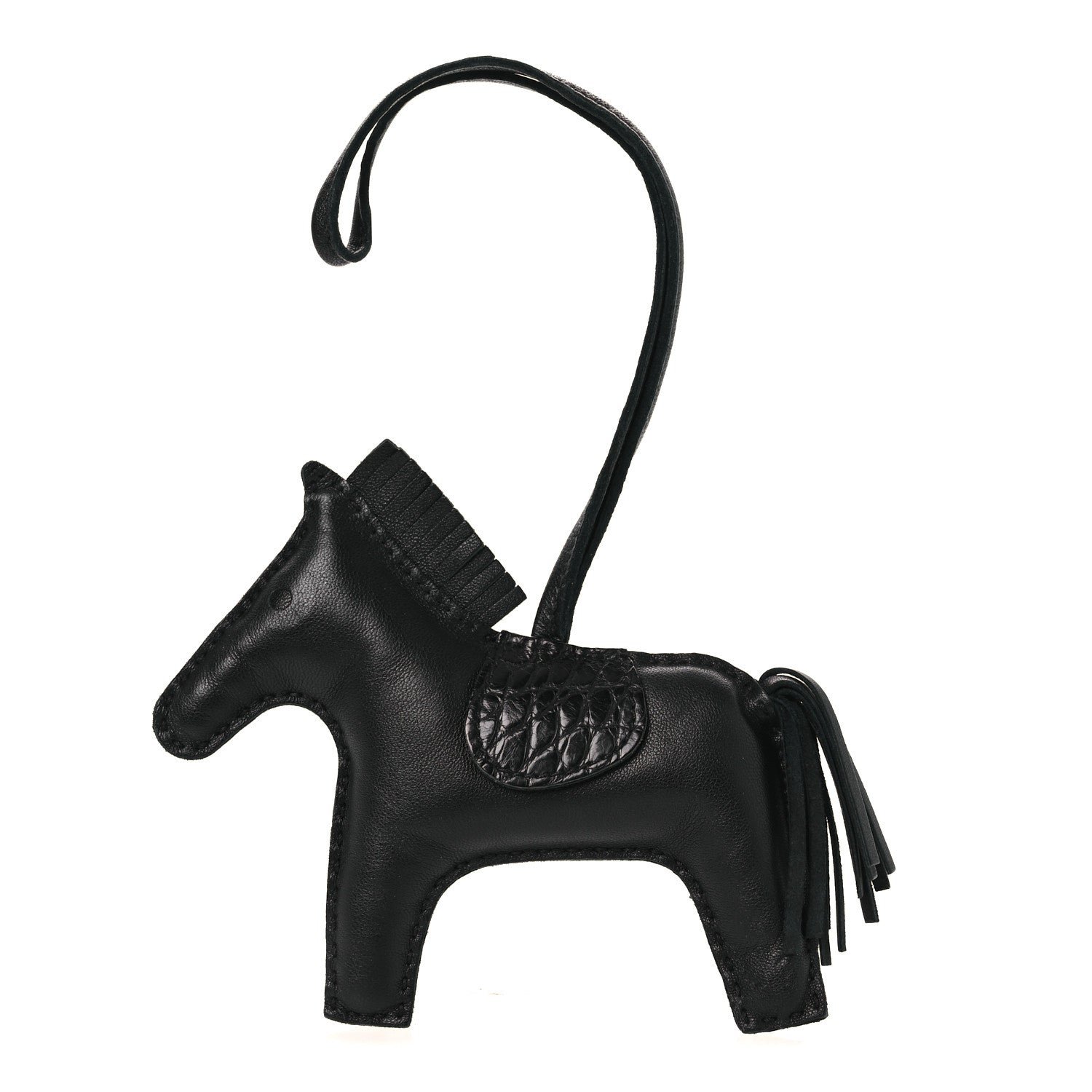 Hermes Milo Lambskin Matte Alligator Touch Grigri Rodeo Horse Bag Charm PM So Black