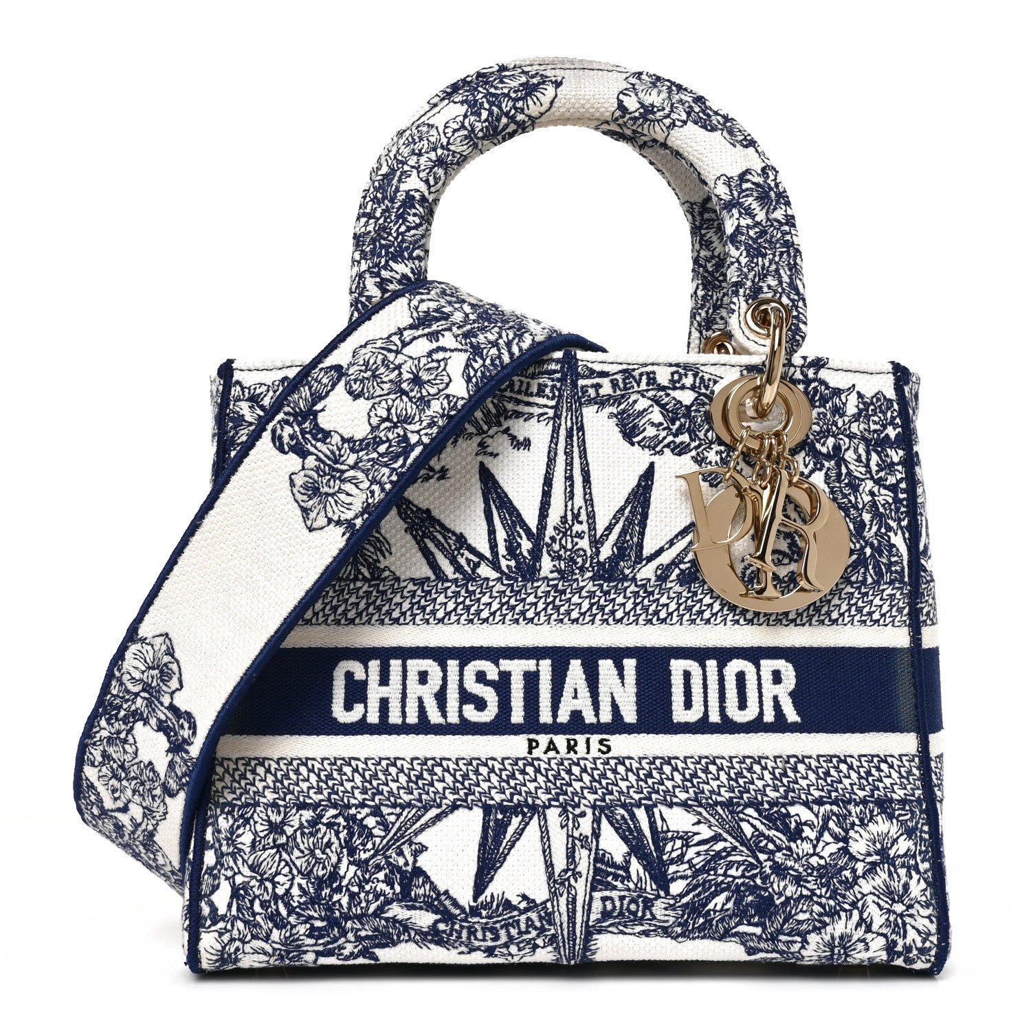 Christian Dior Canvas Reverse Embroidered Rêve d'Infini Medium Lady D-Lite Blue Multicolor