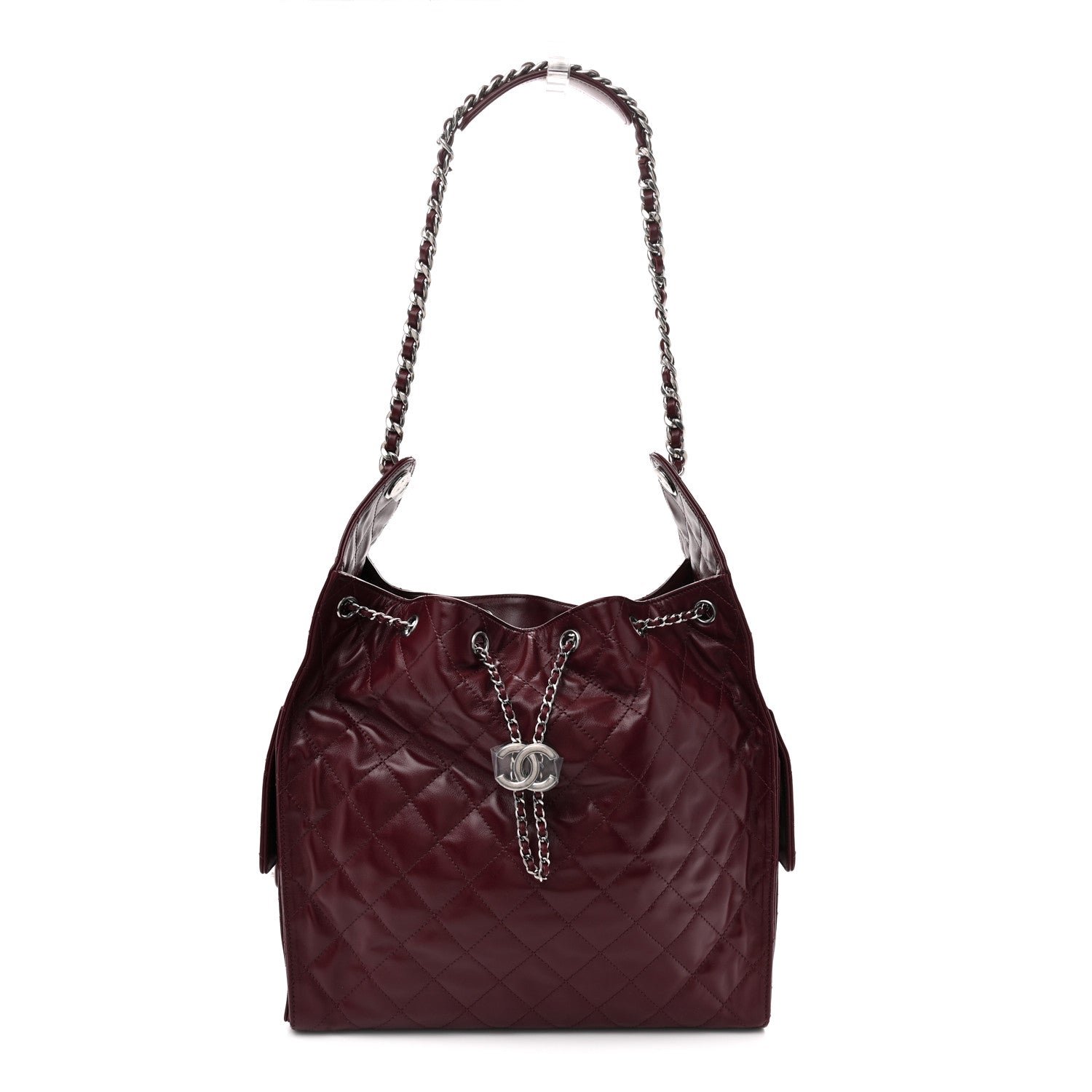 Chanel Shiny Crumpled Calfskin Quilted Medium Chanel 25 Handbag Dark Burgundy