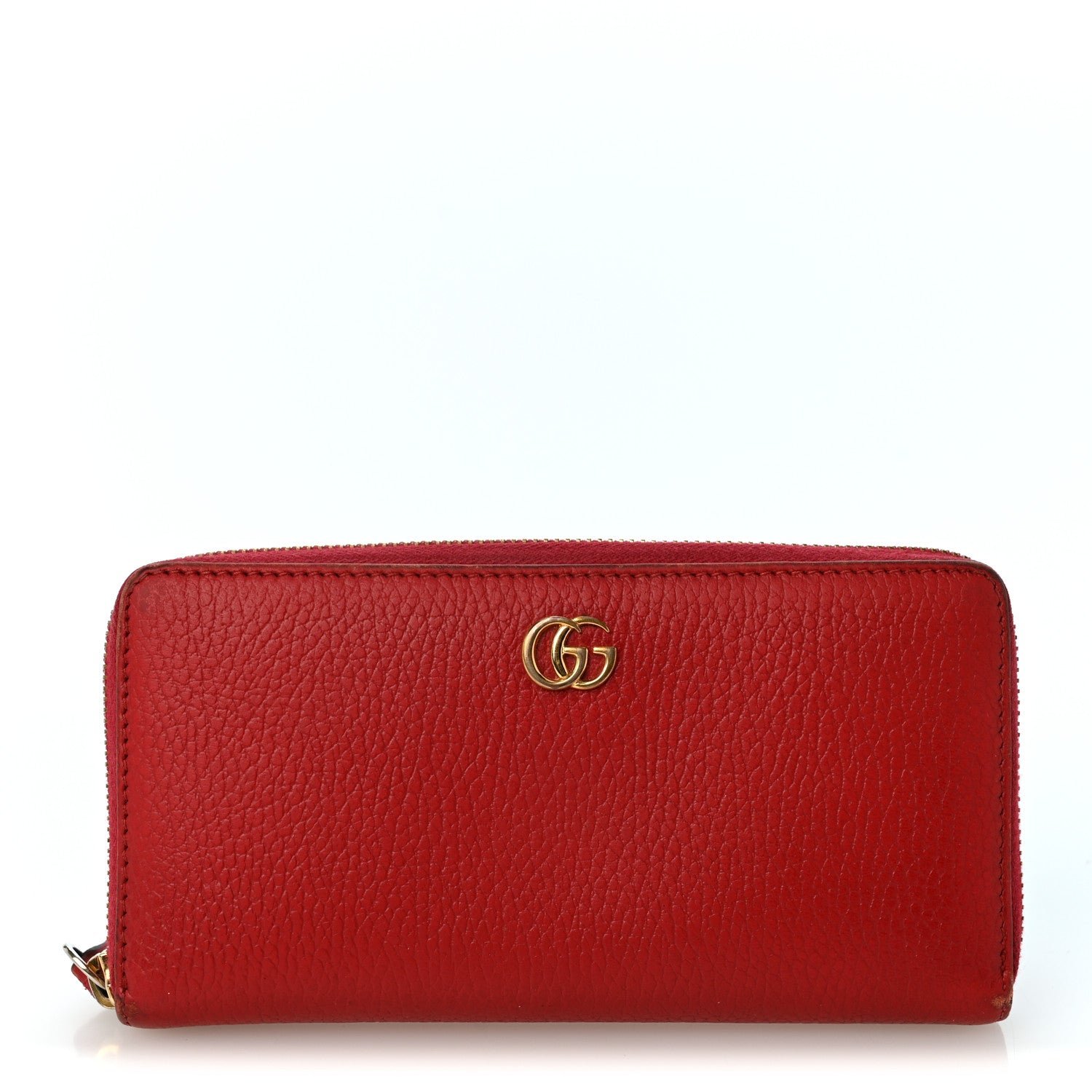 Gucci Dollar Calfskin GG Marmont Zip Around Wallet Hibiscus Red