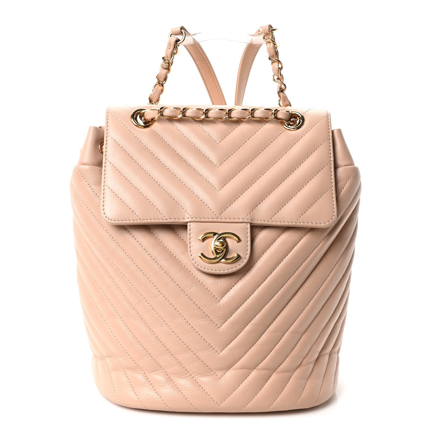 Chanel Calfskin Chevron Quilted Small Urban Spirit Backpack Beige